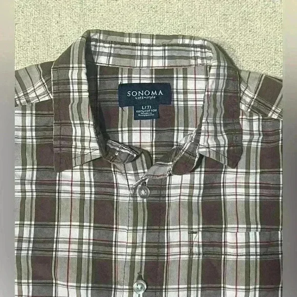 Boys Sonoma Plaid Short Sleeve Button Down Shirt Size 7 A0023 - Picture 2 of 3